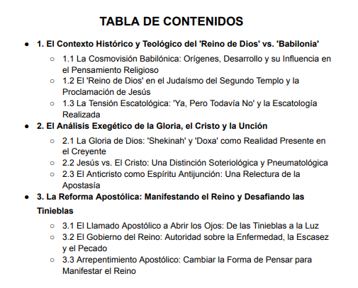 Indice - La Manifestacion del reino de Dios en la Tierra